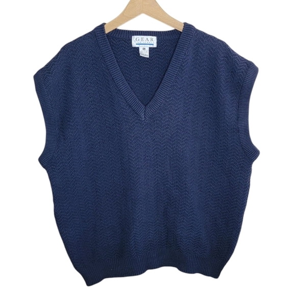 Vintage Gear For Sports | Navy Blue Zig Zag Knit Sweater Vest Size Large - Picture 1 of 5